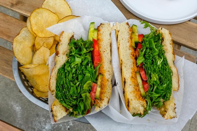 Focaccia Vegetable Sandwich with Chips ($13)